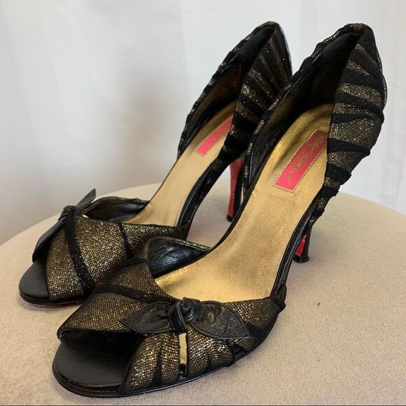 Betsey Johnson black gold Beverly heels size 8 - Picture 3 of 12